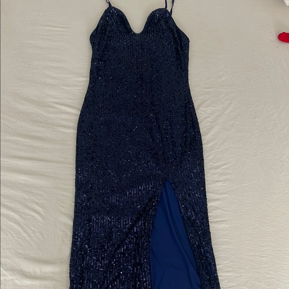 Elegant Navy Blue Sequin Dress
